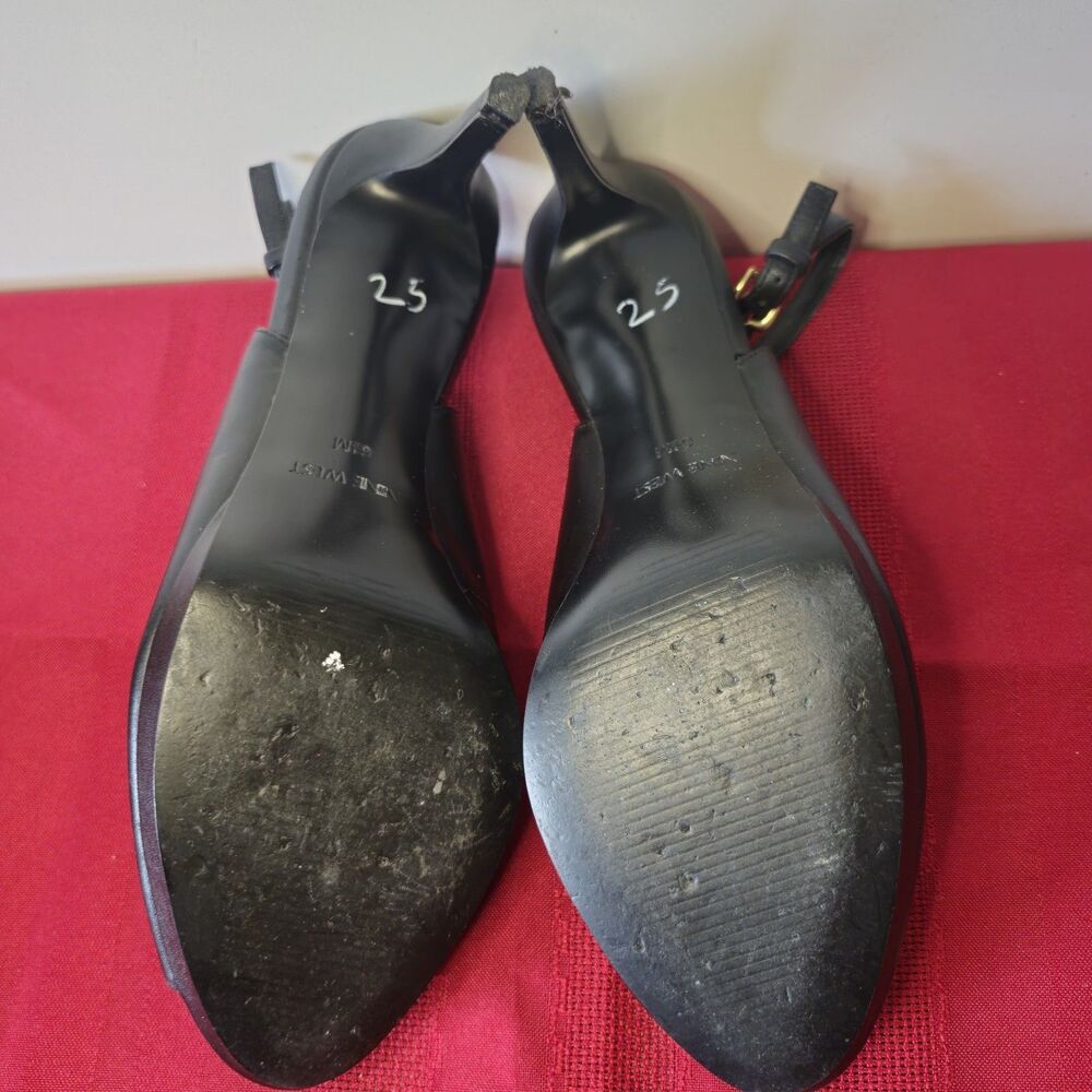 Nine West Gabrielle Black Leather Peep Toe Slingback Heels Size 6.5M - Picture 7 of 9